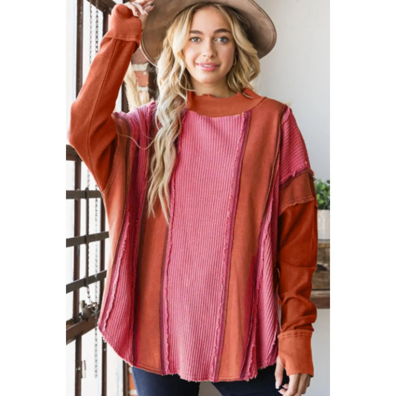 Color Block Exposed Seam Top