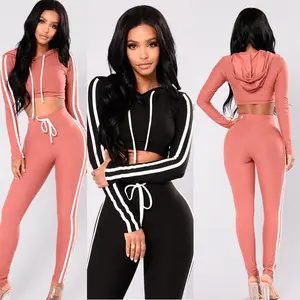 Women's 2-Piece Crop Hoodie & Slim Pencil Pants Tracksuit Set, Casual Athleisure Outfits Inspo, Streetwear Outfits