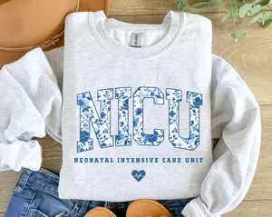 NICU Nurse T-Shirt OR Sweatshirt , Blue Toile Neonatal Intensive Care Unit Nurse, Newborn Nurse , NICU Gift, Nicu t-shirt Cotton Fabric