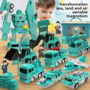 Magnetic Building Blocks Transformable Robot Engineering Vehicle Children's Educational Toys Magnetic Boys Gift