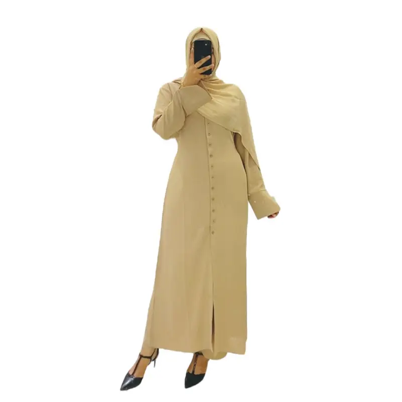 Azraah Soft Material Pant Set with Adjustable String & Front Buttons Includes Matching Pant in Beige Color. Womenswear