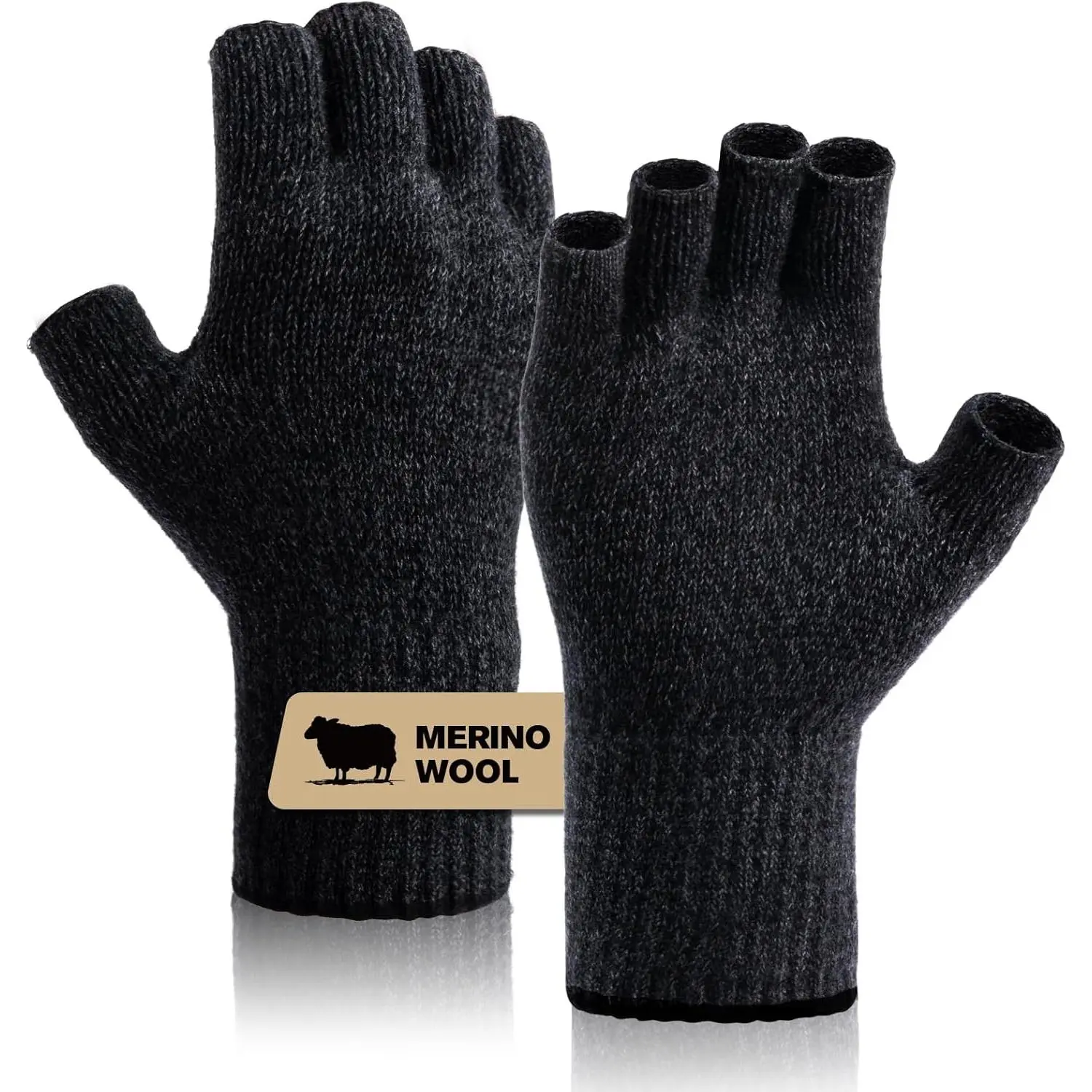 Men's & Women's Merino Wool Fingerless Gloves, Thermal Soft Knit Liners for Hunting, Outdoor Activities