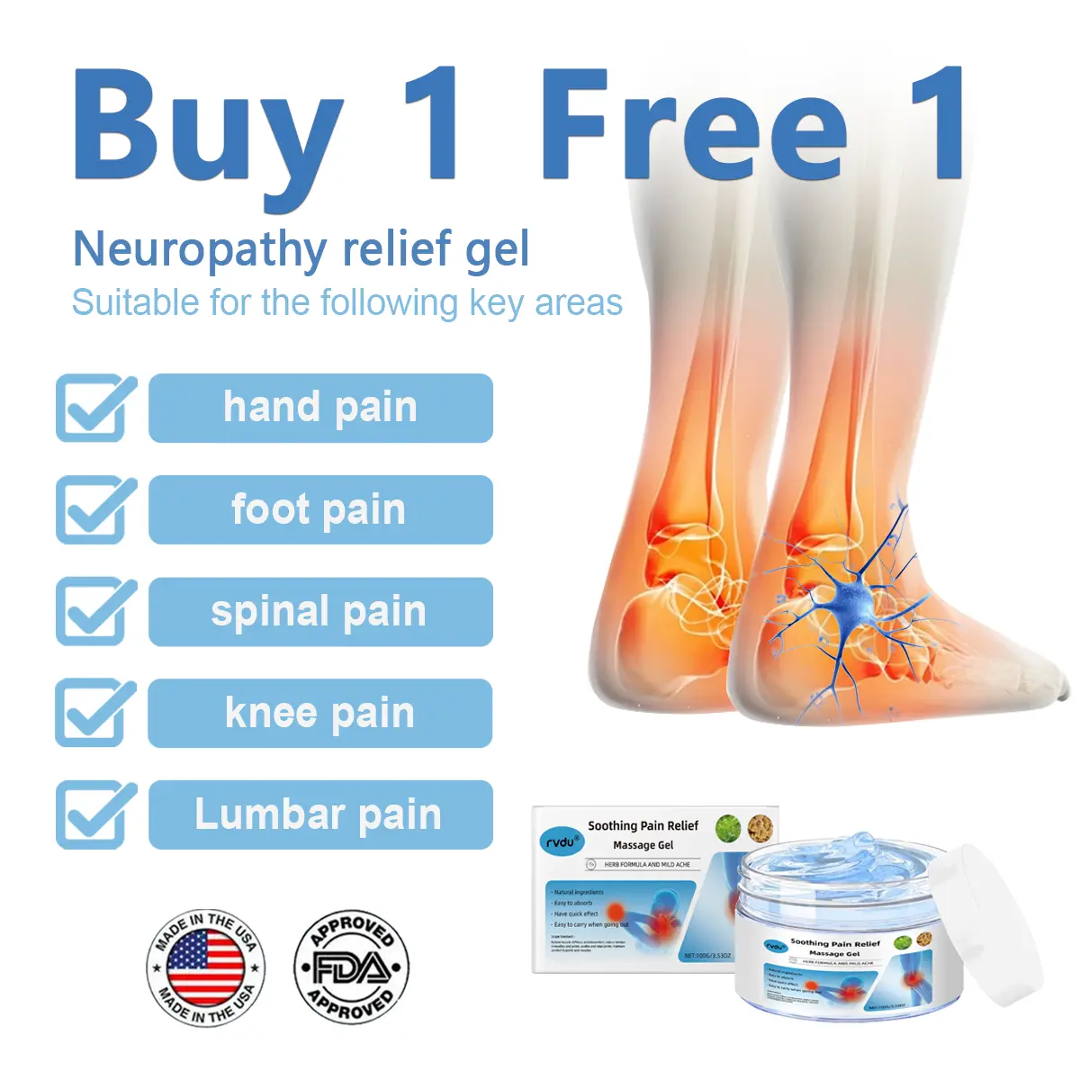 Summervibes 【Buy 1 Get 1 Free】Rvdu Joint Relief Gel for Knee, Lumbar, Shoulder, Neck and Muscle Pain - Body Care Massage Cream
