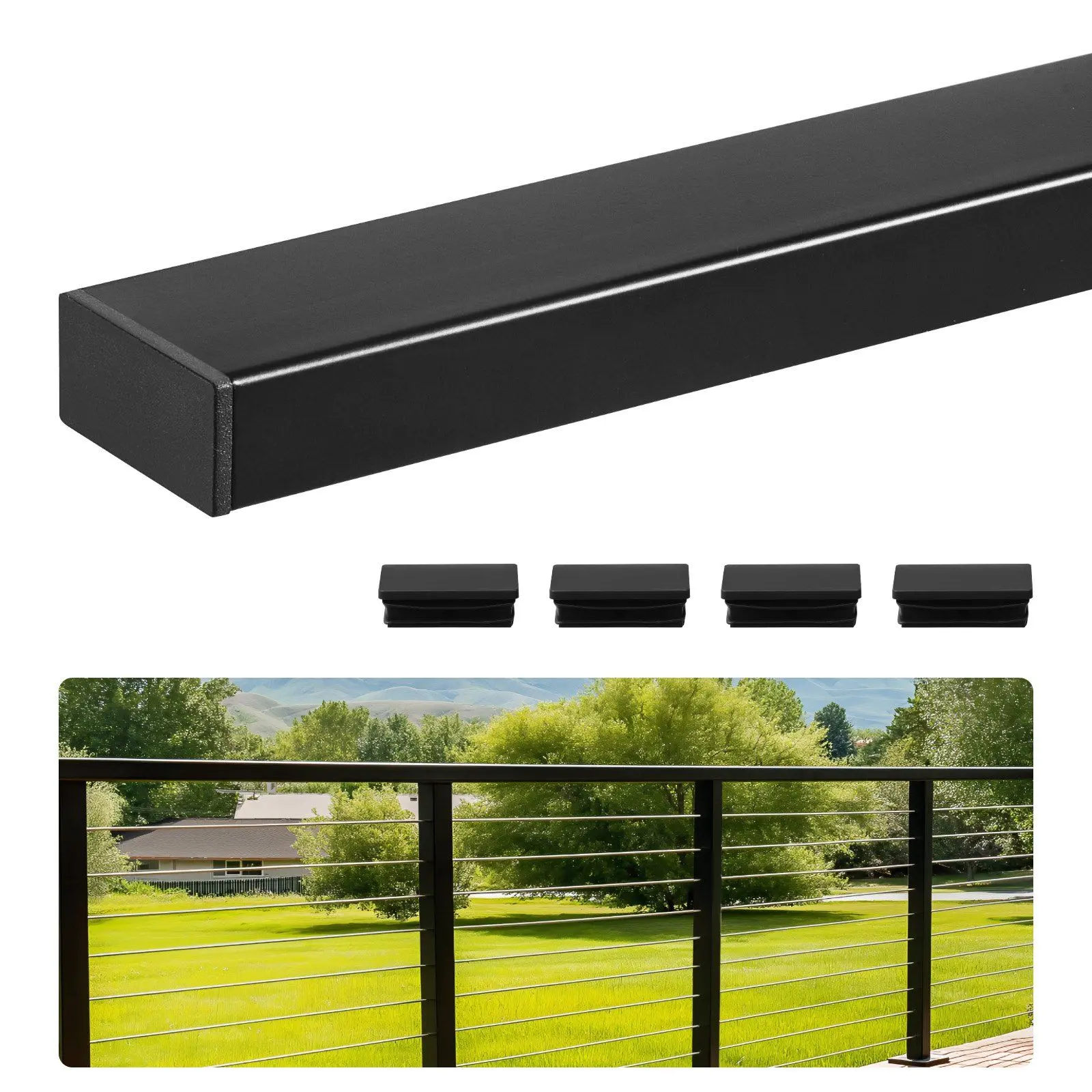 VEVOR 6.5ft Metal Stainless Steel Stair Handrail, Rustproof Rectangular Top Railing with Ergonomic Grip, Easy to Install for Outdoor Balconies, Decks