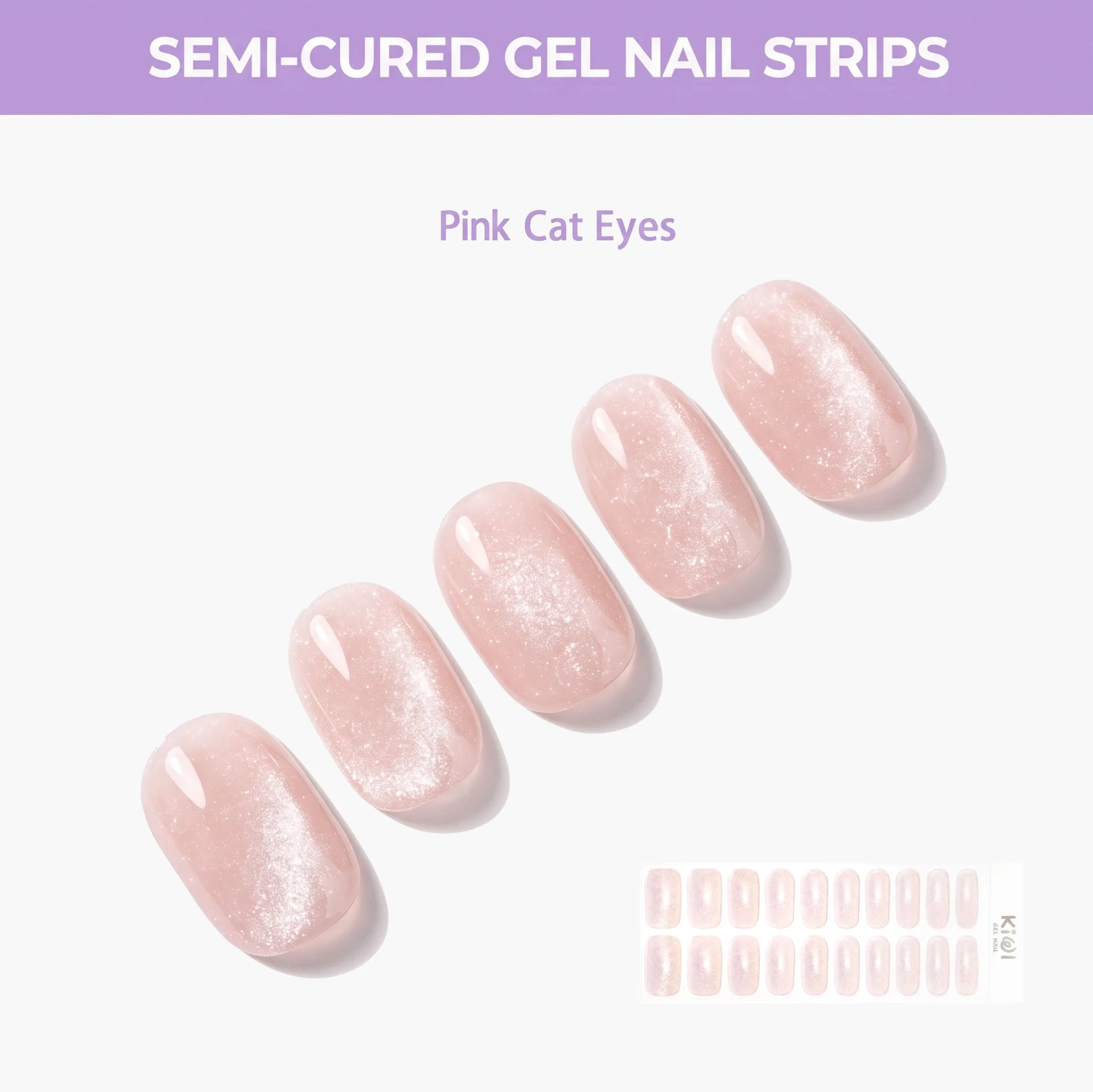 KiWi Semi-Cured UV Light Gel Strips - Moonstone, 20pcs, Long-Wearing Gel for DIY Nail Art & Home Manicure, Peel-Off, Requires UV Lamp Use