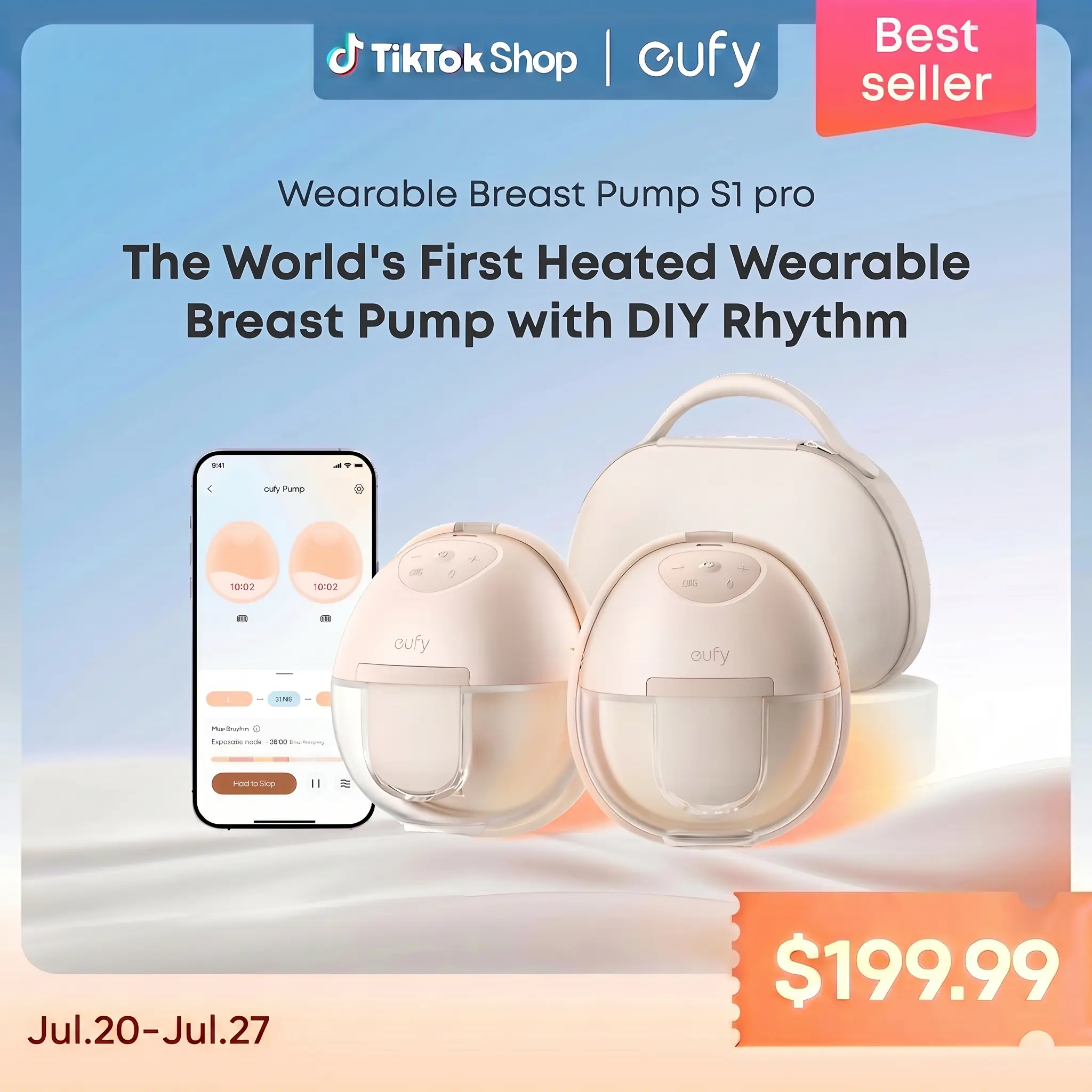 【Exclusive Bundle】eufy S1 & S1 Pro Heated Wearable Breast Pump, Hands-Free Breast Pump with Industry-Leading HeatFlow Tech, App-Controlled OptiRhythm, Hospital-Grade Suction, Leakproof, Slim and Ultra-Quiet for in-Bra Use【mothersdaygift】