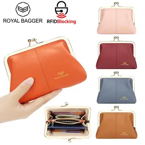 Royal Bagger RFID Blocking Coin Purses for Women, Fashion Kiss Lock Change Pouch, Genuiine Cow Leather Key Card Storage Bag 6120 SpringStatements