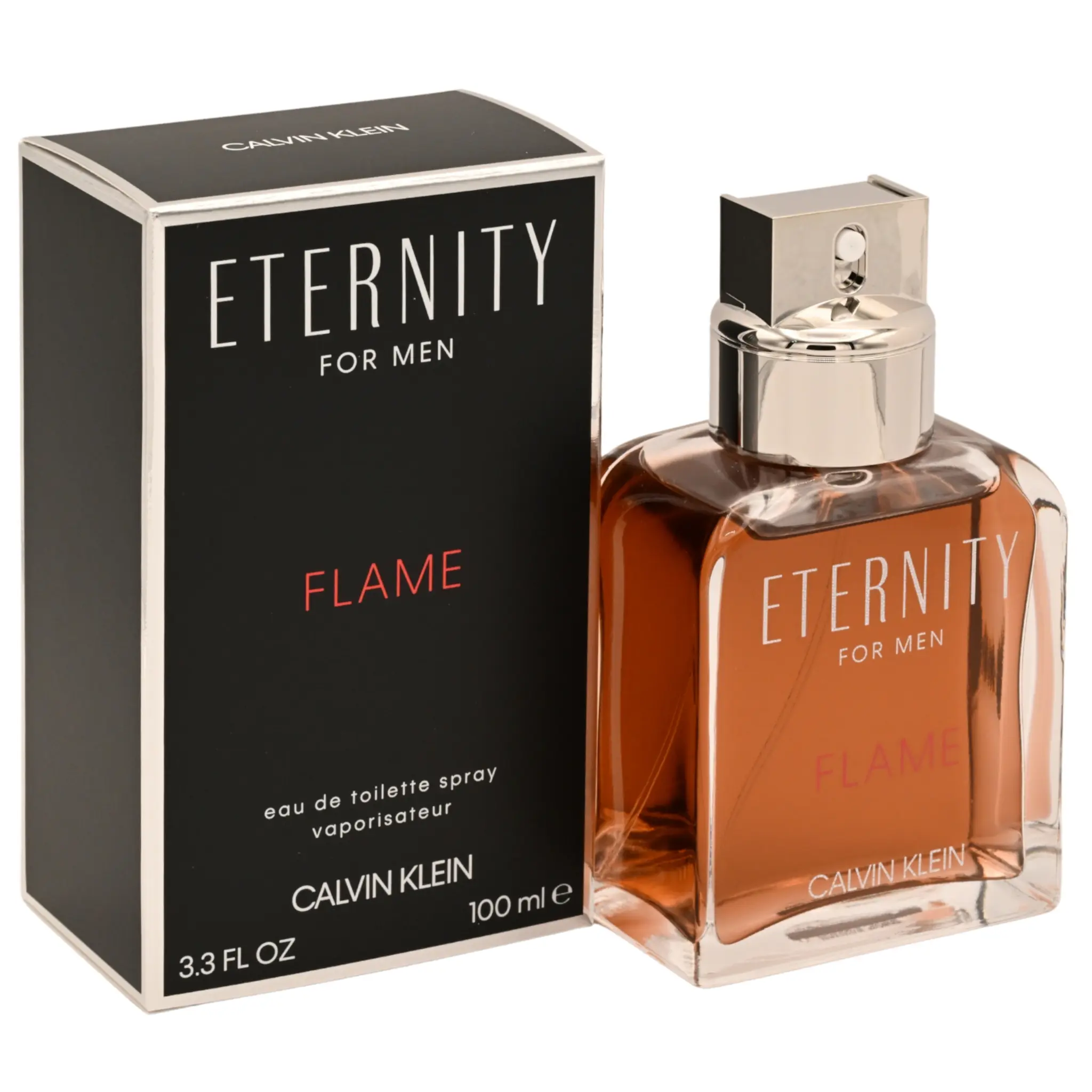 Calvin Klein ETERNITY FLAME for Men Eau de Toilette - Premium Scented Cologne, Alcohol Base, Warm Ambery, Leather & Fresh Scent Men's Fragrance, 3.3 fl oz Single Item