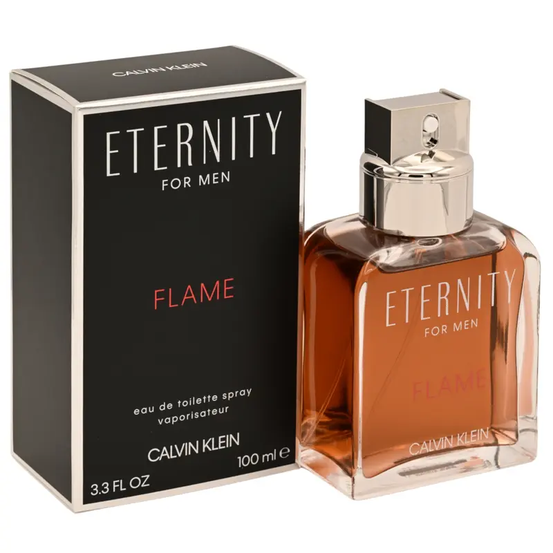 Calvin Klein ETERNITY FLAME Men's Eau de Toilette Spray - 3.3 fl oz High Quality Fragrance, Scented Cologne, Alcohol Base, Warm Sensual Scent, Refined Ambery, Leather & Fresh Notes, Men's Fragrances