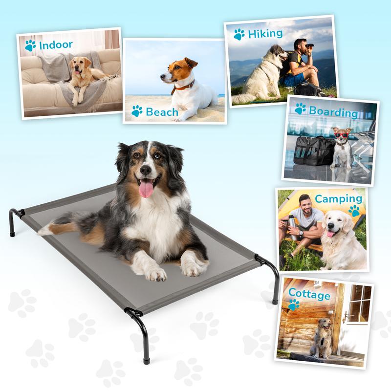 Elevated Pet Bed 50"D x 31"W x 8"H Gray Moisture Proof Non Skid Bottom for Dogs Joint Relief Support All Season Use Cooling Design