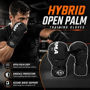 1Pair Boxing Training Gloves, Gloves for Sparring Grappling, Hybrid Open Palm Martial Arts Mitts, Hide PU Leather Wrist Support, Fighting Combat Sports Boxing Glove for Men Women Punching Bag Muay Thai Training
