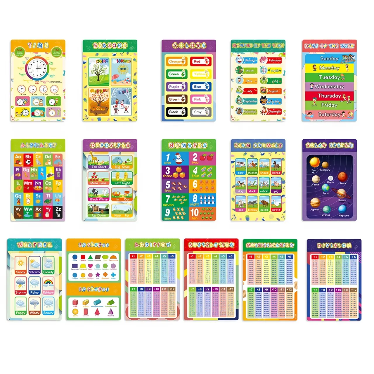 16 Pcs Educational Posters for Classroom &Kindergarten - Laminated Prek Learning ChartsABC Alphabet, Shapes, Colors, Weather, Days ofthe Week - 11x16.5 Inches Double LayeredWaterproof - Perfect for Early Education