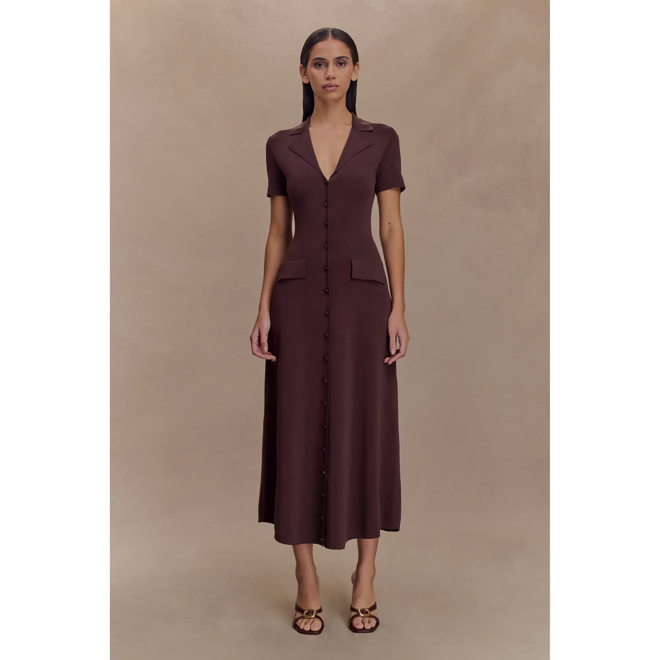 Pearson Short Sleeve Knit Midi Dress - Chocolate