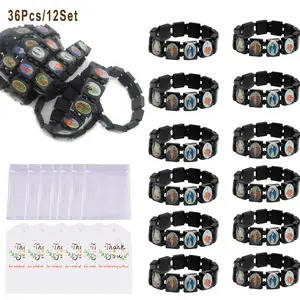 36Pcs/12Sets Our Lady of Guadalupe Religious Icon DIY Wooden Patch Stretch Bracelets Party Favor, for First Communion, Baptism, Confirmation, Souvenirs, Religious Events, Faith Protection, Holiday Gifts, Christmas Gifts, Wedding Favors，Keepsakes