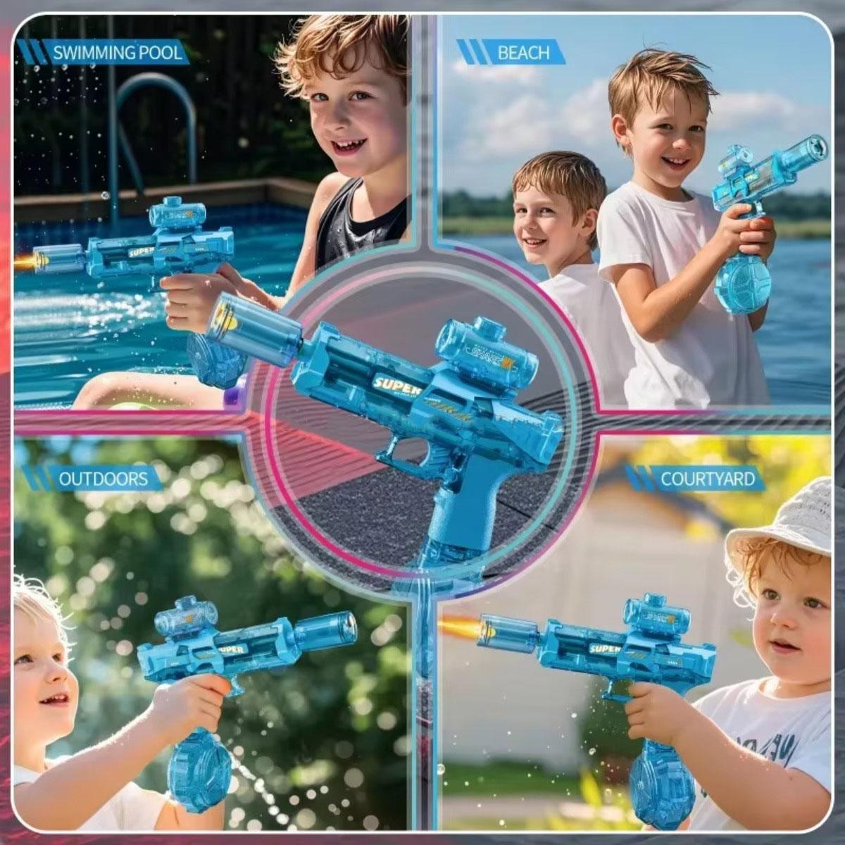 Powerful Electric Water Gun Automatic, Glowing Realistic Muzzle 320cc High Capacity Squirt Toy, Up to 32FT Range for Backyard Beach Party Party gifts