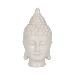 Sagebrook Home Ceramic Buddha Head Figurine - Serene Decor Accent, Spiritual Single Piece for Peaceful Ambience, Ideal Home Gift Religious Room Ornaments