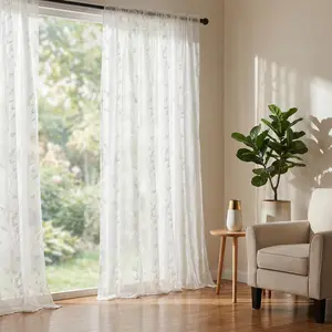 Window Wear 4 Panels 34X84Inch 52X84Inch Embroidery Entamin Sheer Curtains For Living Room Decor Elegant Design Sheer Fabric With Natural Light Filtering Ft7433/7005