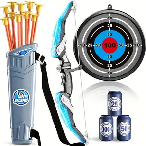 LED Light Arrow Toy Set - Archery Play Kit with Suction Cup Arrows, Glow Target, Dart Board - Indoor/Outdoor Birthday Gift for Kids