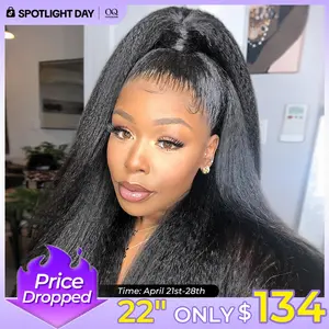 [22" Only $134] OQ HAIR Pre-Cut Lace Kinky Straight 360 Full Lace Frontal Glueless Wig With Invisi Drawstring Pre Plucked Human Hair Wig #TikTokShopBlackFriday