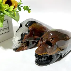 India Agate Skull Crystal Carving Natural Stone Gem Mining Chakra Balancing Reiki Healing Crystal Mystery Crystal Display Home Office Decor