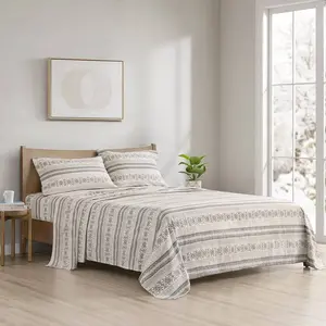 Queen Cozy Cotton Flannel Printed Sheet Set Gray/Taupe Nordic - True North by Sleep Philosophy