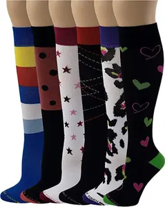Womens Compression Knee High Socks 6 Pack Bright Color Support Circulation
