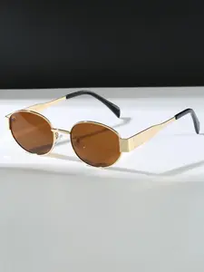 Unisex Fashionable Retro Tinted Lens Oval Frame Sunglasses, Vintage Trendy Sunglasses for Everyday Use, Fashion Accessories for Outdoor Activities