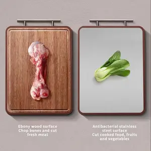 Premium Solid Wood Cutting Board, Dual-Sided Non-Slip Design, Stainless Steel Surface, Durable Kitchen Chopping Block for Various Uses