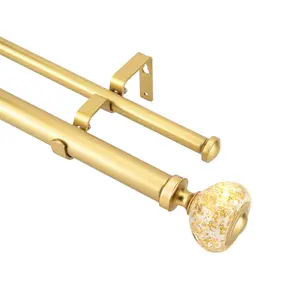 eTeckram 1" Double Curtain Rod with Grande Finials- 28''- 48'', 48"-84", 84"-120" (Gold，Silver)