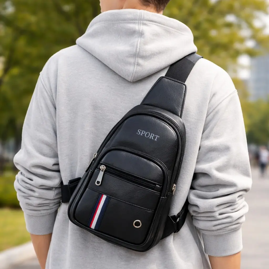 Men Women Sling Bag Crossbody Backpack – PU Leather Chest Shoulder Bag Anti-Theft Travel Daypack Lightweight Sport Casual Chest Pack