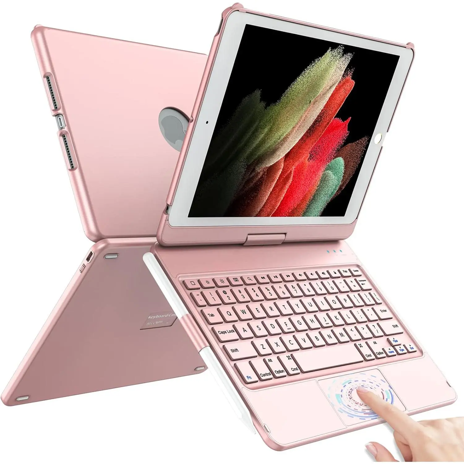 Touch for iPad 9th Generation Case with Keyboard (10.2", 2021), Multi-Touch Trackpad, 360? Rotatable Protective Cover for iPad Keyboard 9th/8th/7th Gen with Pencil Holder (Rose )