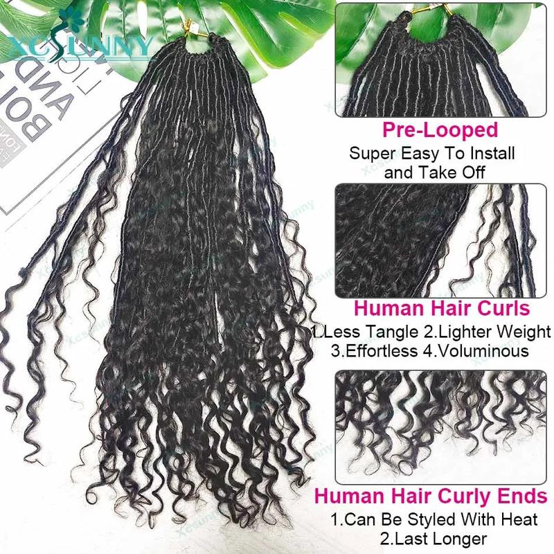 Crochet Boho Locs With Human Hair Curls Pre Looped Crochet Hair Jerry Curly Human Hair Ends For Black Women Synthetic Locs