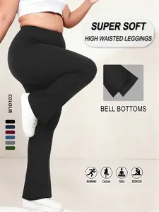 Women's High Waist Flare Leg Pants, Plus Size Belly Control Fit, Soft Stretchy Elastic Pull-On, Multiple Colors Available, Daily Wear Essential, Style, Womenswear Basic Bottom