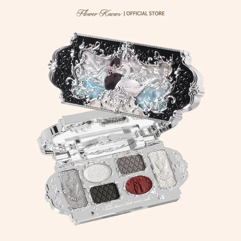 Flower Knows Swan Ballet Collection Six-Color Makeup Palette, With Matte & Shimmer Shades for Any Occasions, Long-Lasting, High Pigment, Blendable Glitter & Powder, Beauty Cosmetics, #sohochic, Ideal for Christmas gift, Black Friday