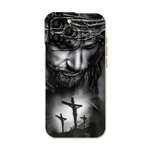 Jesus Cross Pattern Phone Case Soft Silicone Fully Protected Shockproof Cover for iPhone 17 16 15 Pro Max 14 13 12 11 X Plus Air Black Protection