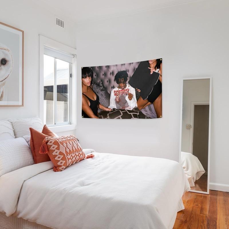 Playboi Hiphop 3x5 FT Music Carti Rap Album Horizontal Board Poster Tapestries With 4 Brass Lock Buckles Music Tapestries Hanging Dormitory Party Background Decoration Living Room Bedroom Home Hangable Ornaments Wall