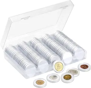 100 PCS 30mm Plastic Coin Capsule Holder, 5 Sizes Protect Gasket Coin Case for Collectors, Round Coin Collecting Supplies with Storage Box