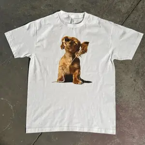 Dog With Headphones Funny Casual Cotton Tee 6OZ