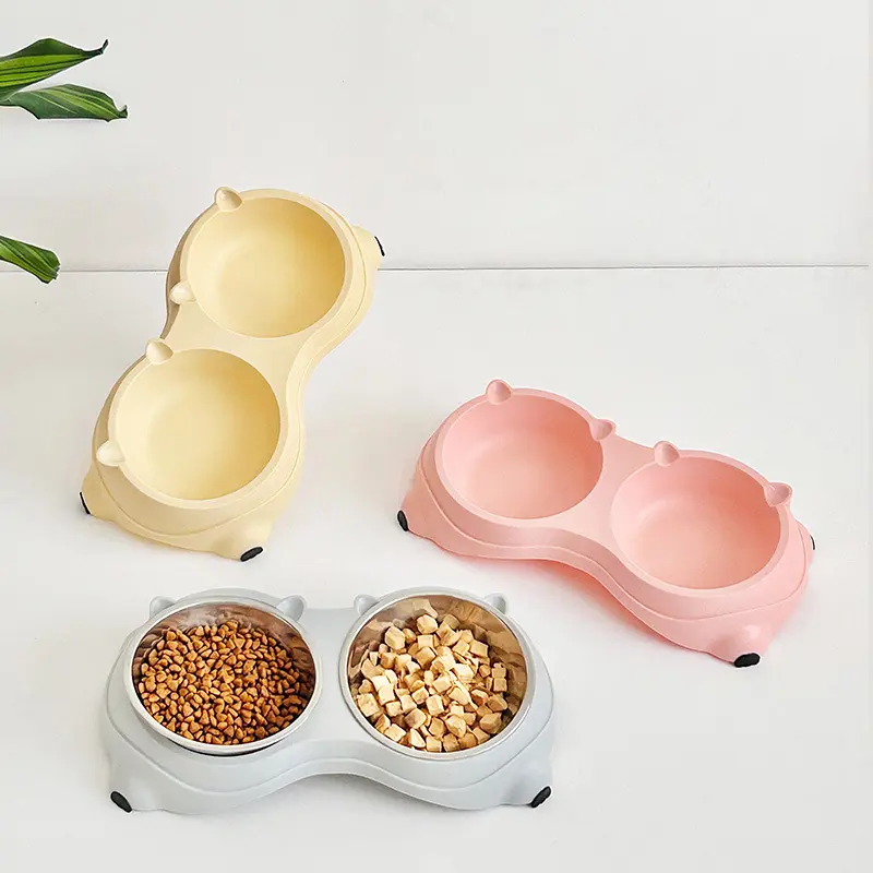 Raised Stainless Steel Double Bowl for Cats - Food Grade SS Wet-Dry Feed Bowl, Non-Slip, Spill-Proof, Leak-Proof Dog Feeding Accessory