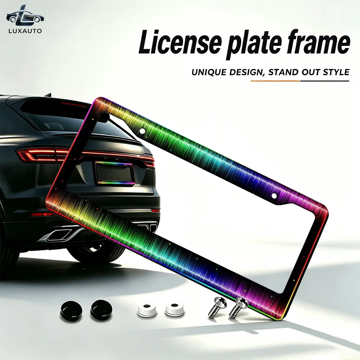 Vibrant Rainbow Audio Waveform License Plate Frame, Universal 12.2 x 6.3 Inch Rust-Proof Aluminum Auto Tag Holder with Screws and Caps for Music Lovers