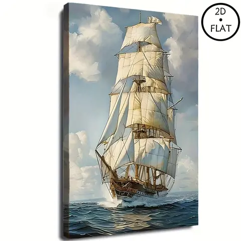1Pc Artistic 2D Flat Sailboat Canvas Print Poster - Modern Hanging Wall Art Decor, Perfect for Living Room, Bedroom, Office, Ideal Gift for Home Decor Enthusiasts