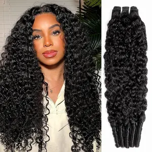 Bundles Human Hair 3C4A Spiral End Quick 3Pcs Burmese Curly Water Wave Bundles Human Hair Extensions for Black Women 10-30 INCH Natural Black (3 Burmese Bundles Curly Human Hair, 20 22 24)