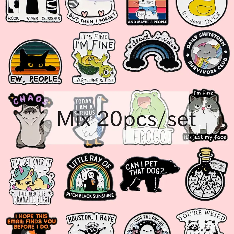 20pcs/set Cute Cartoon Pins, Fun Backpack Pins Set, Versatile Pins for Bags, Hats, Pouches, All-Season Accessory Decorations, Brooch Pin, Lapel Pins