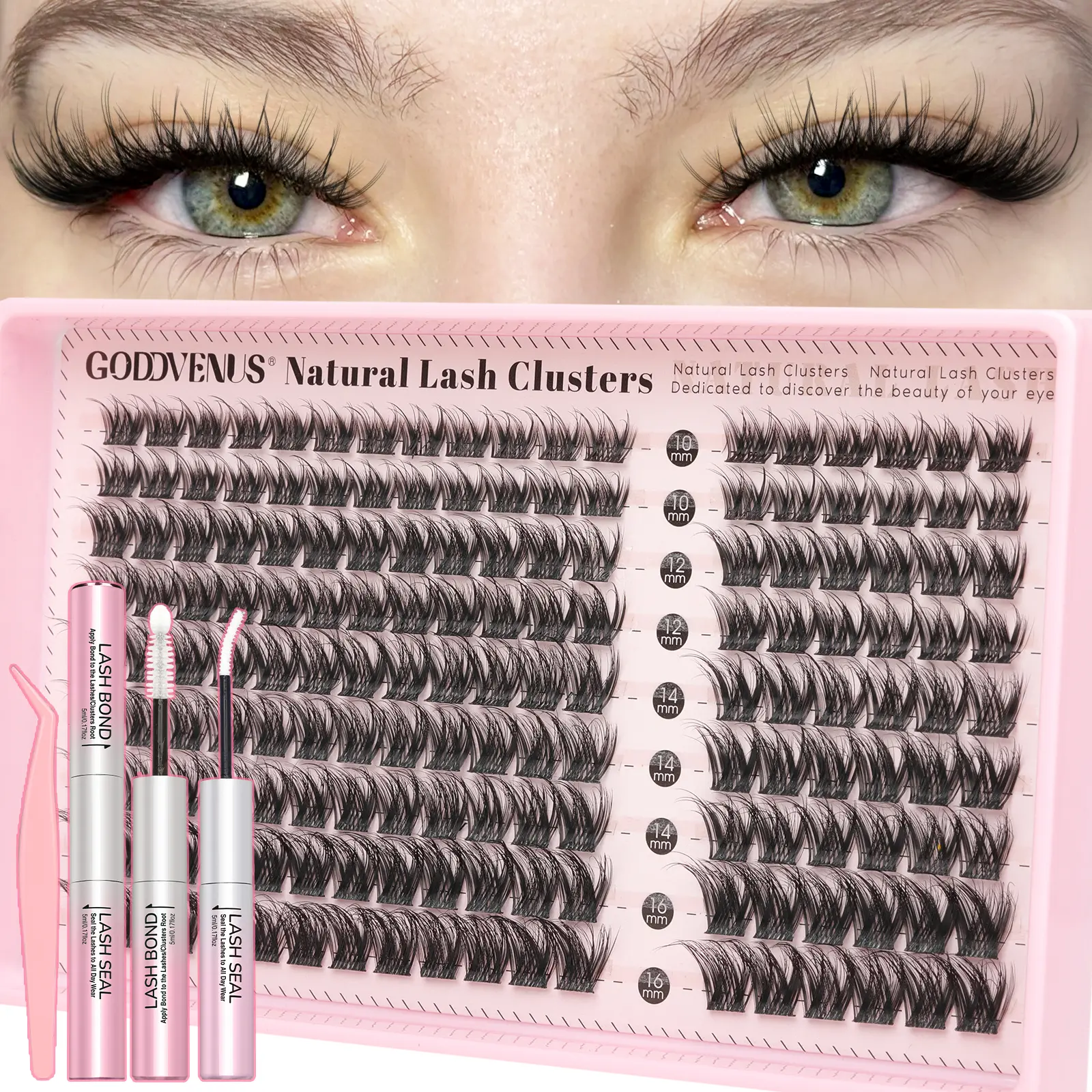 Goddvenus Elegant Lash Clusters Natural Wispy Lash Clusters – D Curl Individual Lashes with 6 Layered Thicknesses, Fluffy DIY Cluster Eyelash Extensions for Understated Chic Babes