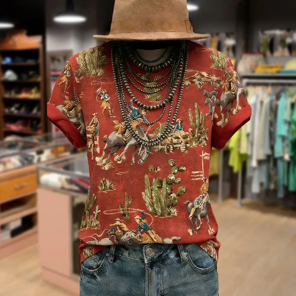 Cherrybetty 100%Cotton Rodeo Coegirl Print Short Sleeve T-Shirt  Womenswear Summer Top Oversized Tshirt Women T Shirts For Women Spring Fashion Tiktok Shop Spring Glow Up