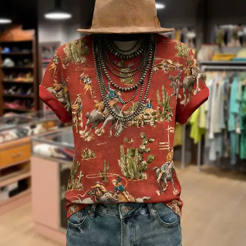 Cherrybetty 100%Cotton Rodeo Coegirl Print Short Sleeve T-Shirt  Womenswear Summer Top Oversized Tshirt Women T Shirts For Women Spring Fashion Tiktok Shop Spring Glow Up