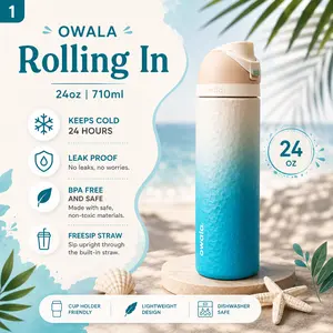 Owala FreeSip Rolling In Stainless Bottle – 24oz Leakproof Insulated Drinkware for Lifestyle & Outdoor Activities