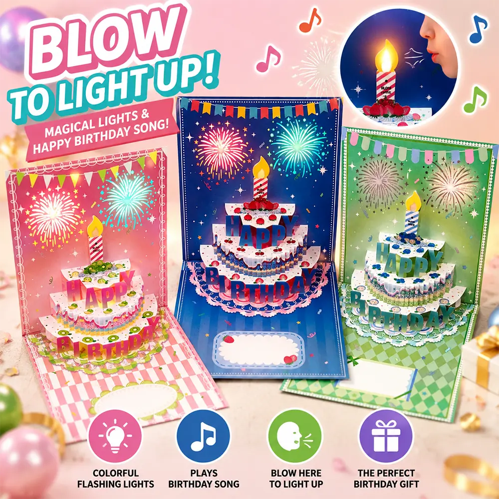 3D Birthday Card, Pop Up Cake Card, Light Up Birthday Card, Musical Greeting Card, LED Surprise Card, Handmade Paper Craft Card, Unique Birthday Gift, Creative Gift Ideas for Women Men Kids 2026 Back to Schooll campingessentials