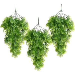 RECUTMS 3Pack Artificial Hanging Palm Leaves 29.5Inch Fake Greenery Vine Swag Faux Tropical Monstera Leaf Ivy Plant for Home Office Wedding Party Garden Jungle Hawaiian Room Wall Outdoor Indoor Decor