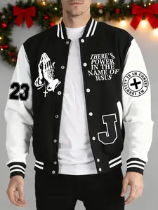 There'S Power In The Name Of Jesus Pattern Clothing Mens Autumn Winter Baseball Jersey Fashion Street Clothes Warm Sports Jacket Street Fashion Outerwear, Christmas gifts, festive clothing, Valentine's Day jackets, couples' baseball jerseys